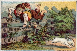 Pojke och hund, jagar kanin av American School
