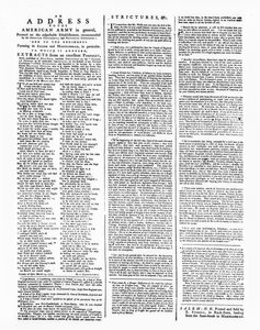 Bredsida med en adress till den amerikanska armén, Salem, 1775 (tryck) av American School