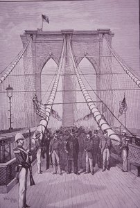 Brooklyn Bridge, president Arthur vid öppningsceremonin den 24 maj 1883 (gravyr) av American School