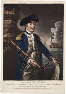 Kapten John Paul Jones, befälhavare för en skvadron av fartyg i tjänst för Frankrike och Amerika, 1780 (handfärgad mezzotint) av American School