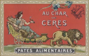 Ceres i en vagn som dras av lejon (färglitografi) av American School