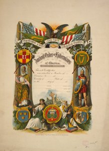 Intyg om medlemskap i Ancient Order of Hibernians of America, c.1894 (färglitografi) av American School