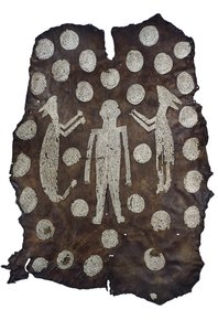 Chief Powhatans Mantle, nordamerikansk indian, från Virginia, sent 1500-tidigt 1600-tal (hjortskinn med skalmönster) av American School