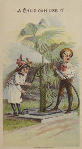 Barn som leker med en vattenpump (chromolitho) av American School