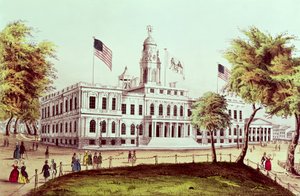 Stadshuset, New York, graverad av Nathaniel Currier (1813-88) av American School