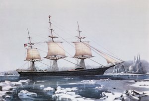 Clipper Ship Red Jacket i isen utanför Kap Horn på sin passage från Australien till Liverpool, utgiven av Currier und Ives, 1854