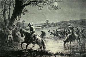 Den konfedererade armén korsade Fords of Potomac River under invasionen av Maryland 1862 (litho) av American School
