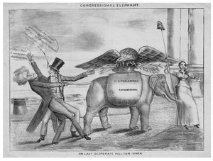 Kongressens elefant, eller, sista desperata dragningen för makt, c.1832 av American School