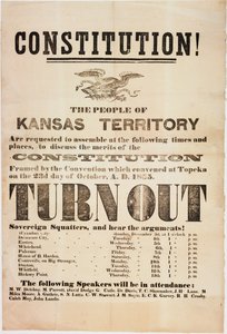 Konstitution! Folket i Kansas Territory uppmanas att samlas..., tryckt av E. C. K. Garvey & Co., ca 23 oktober 1855