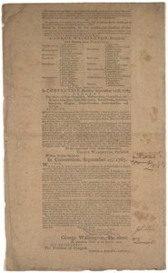 Konstitution, första tryckning, tryckt av Dunlap & Claypoole, 17-19 september 1787 (se även GLC 695933, GLC 695934 & GLC 695935) av American School