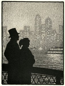 Par som tittar på Manhattan Skyline av American School