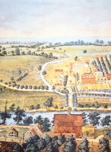 Odlad jordbruksmark i Pennsylvania 1750 (färg litho) av American School