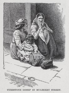 Curbstone Gossip i Mulberry Street (litho) av American School
