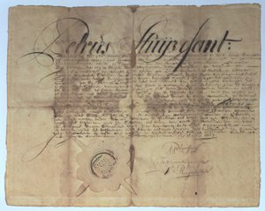 Handling undertecknad av Peter Stuyvesant, generaldirektör för New Netherland, 15 maj 1664 av American School
