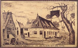 Holländsk stuga på Beaver Street 1679, ca 1853 (olja på gasväv) av American School