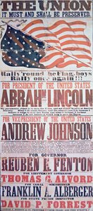 Valkampanjaffisch för Abraham Lincoln (1809-65) för president och Andrew Johnson (1808-75) för vicepresident av American School