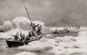 Elisha Kent Kane, ledare för The Second Grinnell Expedition 1853, på jakt efter kapten Sir John Franklins förlorade expedition i de arktiska regionerna, från The History of Our Country, utgiven 1905 (litografi) av American School