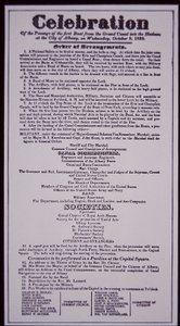Erie Canal: nyckeldelen av New York State Canal System; Broadside av den 8 oktober 1823 firar dess invigning (slutförd 1825) (litho) av American School