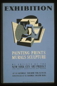 Utställningsmålning, tryck, väggmålningar, skulptur av konstnärer från New York City Art Project av American School