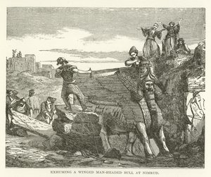 Gräver upp en bevingad manshövdad tjur vid Nimrud