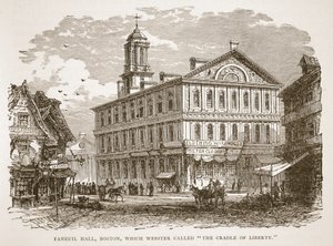 Faneuil Hall, Boston, som Webster kallade The Cradle of Liberty, från en bokpub. 1896 av American School