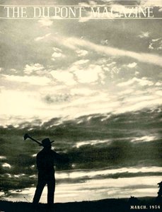 Farmer in field, framsidan av DuPont Magazine, mars 1936 av American School