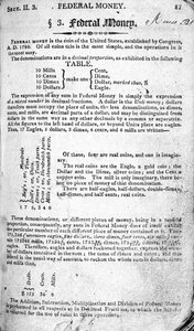Federal Money, sida från The Scholars Arithmetic 6th Edition, av Daniel Adams, publicerad av N.H.Keene, 1810 (tryck) av American School