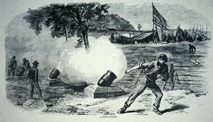 Federal Mortar Battery under det amerikanska inbördeskriget (1861-65) (litho) av American School