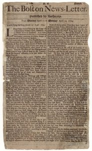 Första numret av Boston News-Letter, 1704 (tidningspapper) av American School