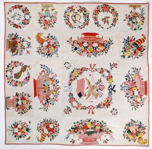 Flagga och blomtäcke, ca 1860 (bomull) av American School