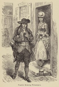 Franklin kommer in i Philadelphia (gravyr) av American School