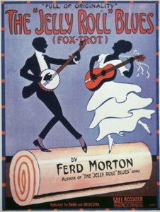Främre omslag till "The Jelly Roll Blues", av Jelly Roll Morton (1890-1941) 1915 (lito i färg) av American School