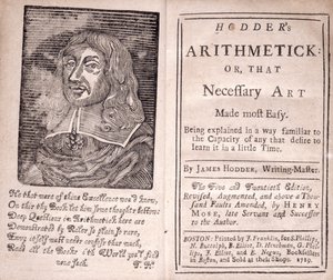 Frontispice och titelsida för Hodders Arthimetick or, That Necessary Art Made Most Easy, av James Hodder, 1719 av American School