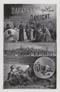 Frontispice for Darkness and Daylight, or Lights and Shadows of New York Life av Mrs Helen Campbell (litho) av American School