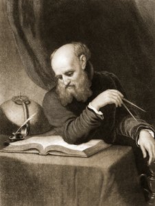 Galileo med kompass och diagram, ca 1880 (gravyr) av American School
