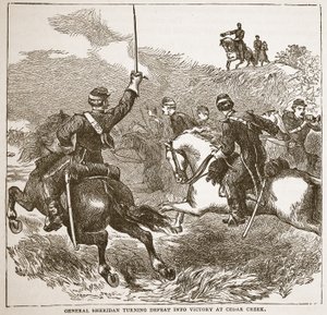 General Sheridan förvandlar nederlag till seger på Cedar Creek, från en bokpub. 1896 av American School