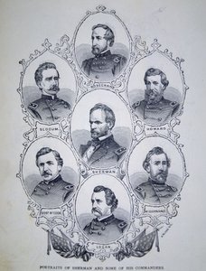 General William Tecumseh Sherman (1820-91) och några av hans fackliga arméchefer (gravyr) av American School