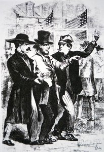 Att berusa en väljare för att påverka hans röst i valet 1864 (gravyr) av American School