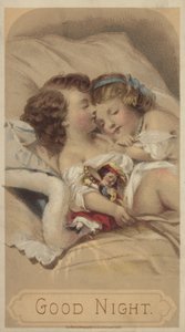 God natt, barn som sover i sängen (chromolitho) av American School