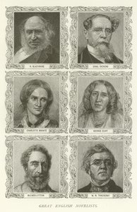 Stora engelska romanförfattare, R Blackmore, Charles Dickens, Charlotte Bronte, George Eliot, Bulwer-Lytton, WM Thackeray av American School