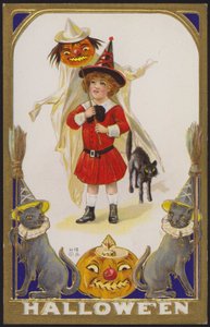 Halloween-kort (färglitografi) av American School
