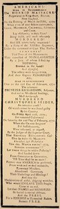 Handbill kommenterar frikännandet av kapten Preston och sex soldater efter deras rättegång i oktober 1771 (litho) av American School