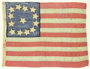 Handsydd flagga med tretton stjärnor, ca 1830-80 (ull och bomull) av American School