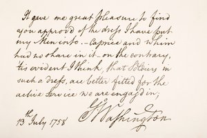 George Washingtons handstil och signatur, 1758 av American School