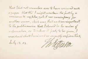 Handskrift och signatur av Thomas Jefferson, 1803 av American School
