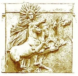 Helios upon his chariot, illustration från History of Greece av Victor Duruy, publicerad 1890 (digitalt förbättrad bild) av American School