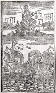 Historia och liv för alla de mest beryktade piraterna och deras besättningar, frontispice, London, 1725 av American School