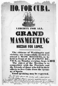 Hej, för Kuba, affisch som annonserade ett möte för att sympatisera med de som stupade i deras ansträngningar att befria Kuba från Spaniens tyranni, 1 september 1851 av American School
