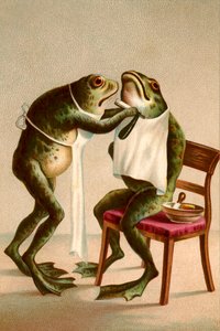 Humoristisk illustration av en groda som rakar sig av American School