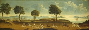 Jaktscen med hamn, 1700-tal av American School
